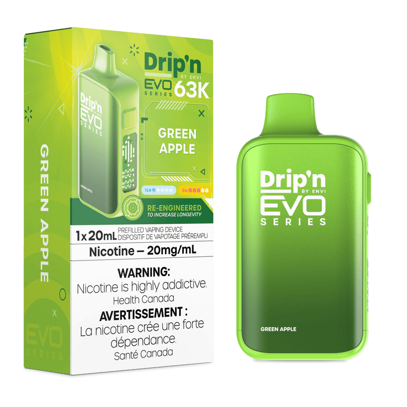 Dripn By Envi Evo 63K Disposable Vape - 63K Puffs - 20mg - 20mL Green Apple