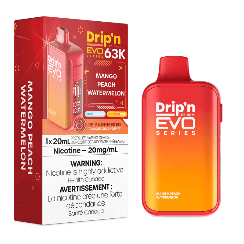 Dripn By Envi Evo 63K Disposable Vape - 63K Puffs - 20mg - 20mL Mango Peach Watermelon