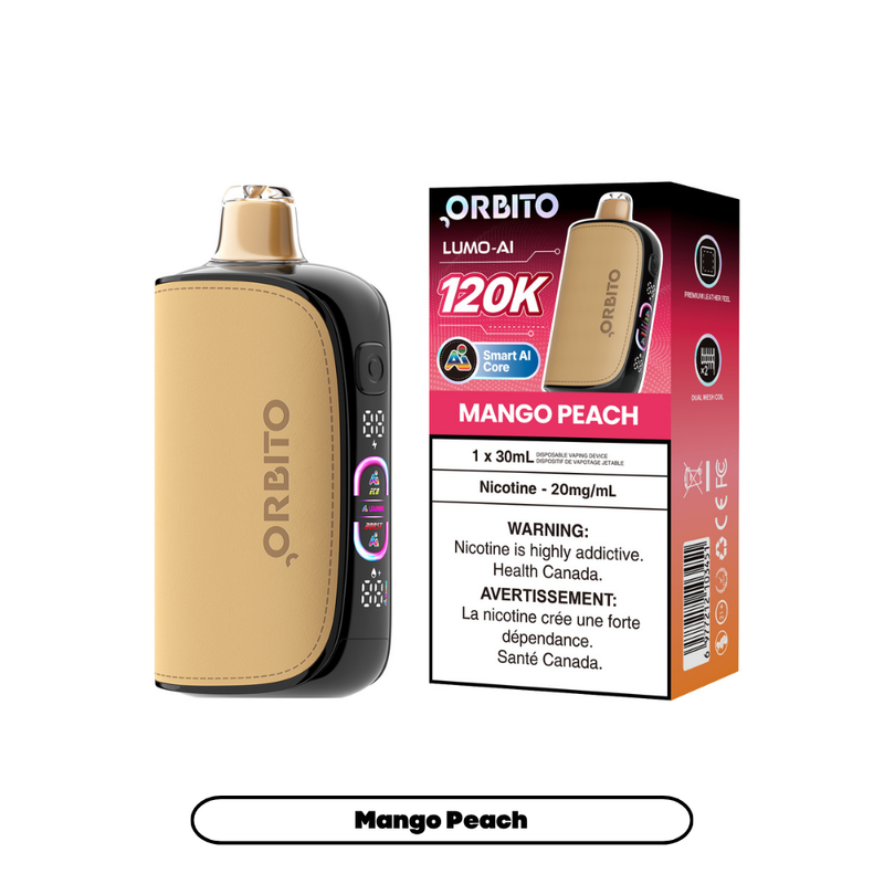 Orbito Lumo AI 120K disposable vape, Mango Peach
