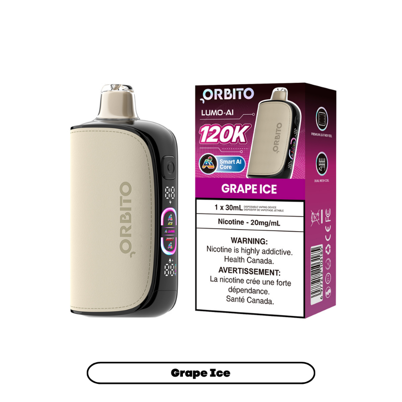 Orbito Lumo AI 120K disposable vape, Grape Ice
