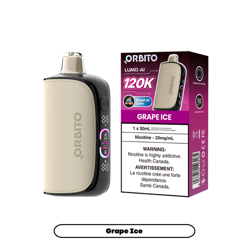 Orbito Lumo AI 120K disposable vape, Grape Ice